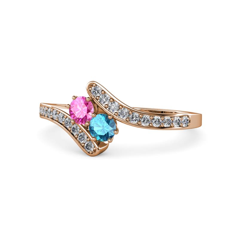 Eleni Pink Sapphire and London Blue Topaz with Side Diamonds Bypass Ring 