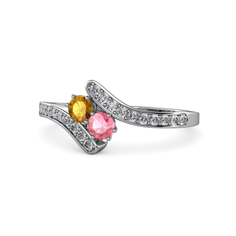 Eleni Citrine and Pink Tourmaline with Side Diamonds Bypass Ring 