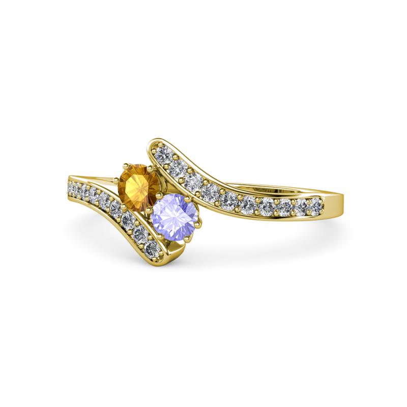 Eleni Citrine and Tanzanite with Side Diamonds Bypass Ring 