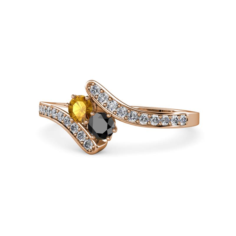 Eleni Citrine and Black Diamond with Side Diamonds Bypass Ring 