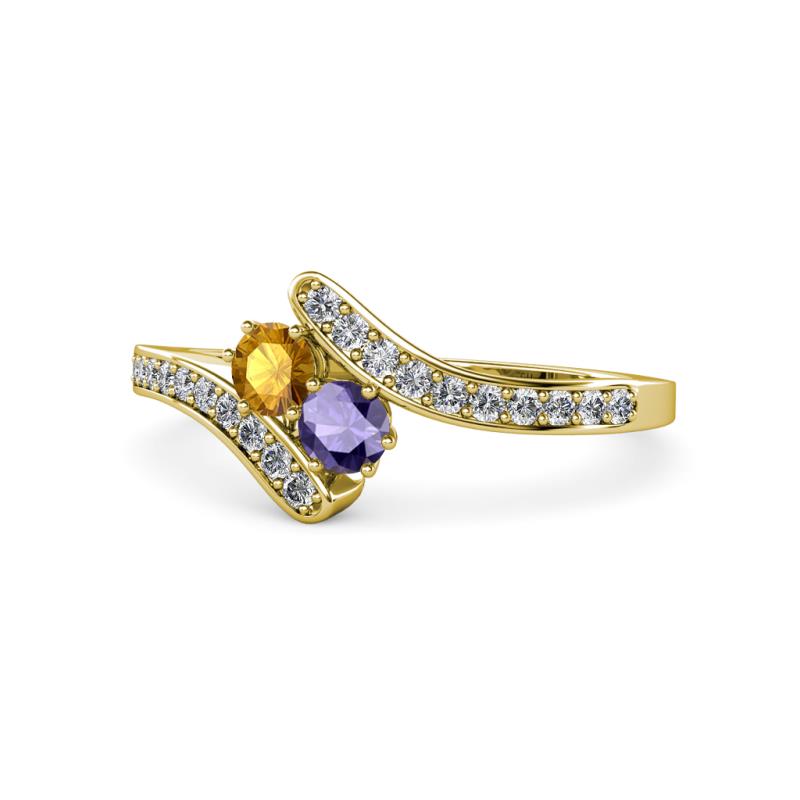 Eleni Citrine and Iolite with Side Diamonds Bypass Ring 