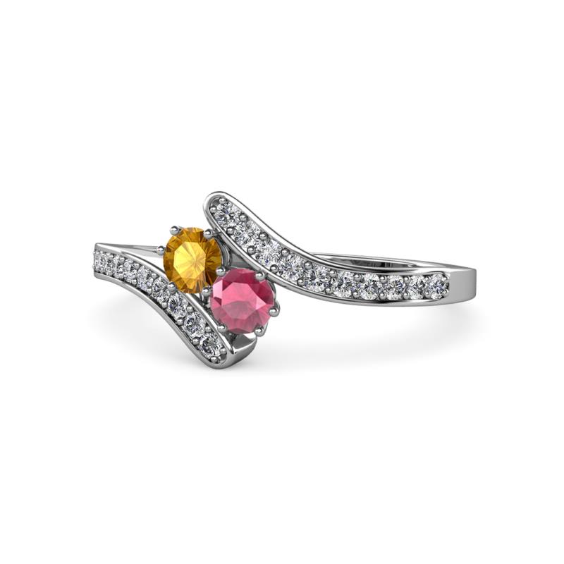 Eleni Citrine and Rhodolite Garnet with Side Diamonds Bypass Ring 