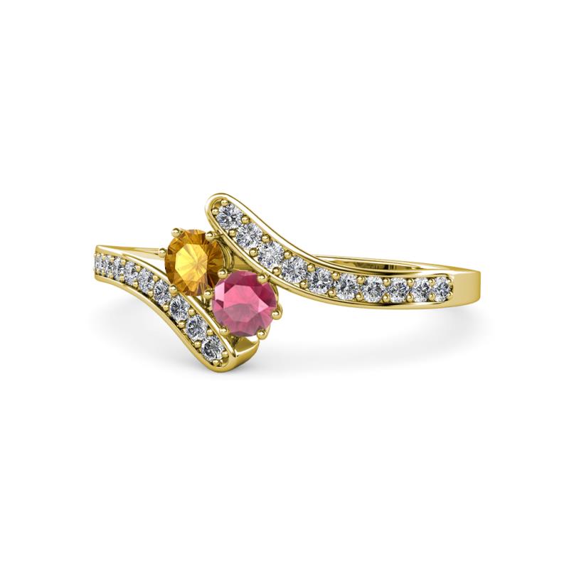 Eleni Citrine and Rhodolite Garnet with Side Diamonds Bypass Ring 