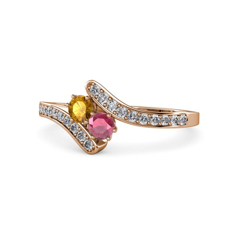 Eleni Citrine and Rhodolite Garnet with Side Diamonds Bypass Ring 