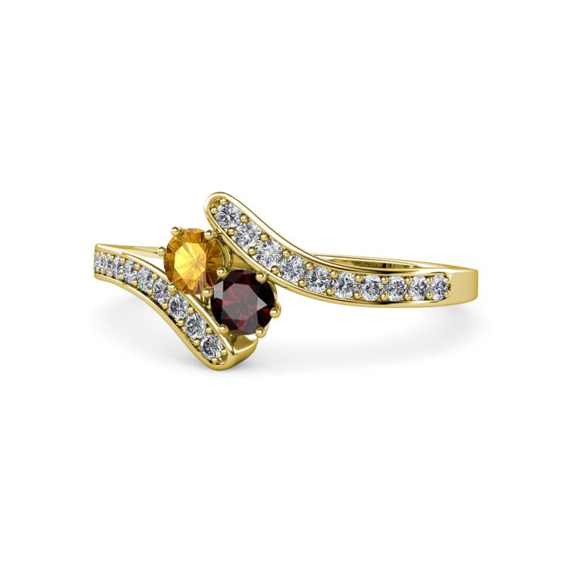 Eleni Citrine and Red Garnet with Side Diamonds Bypass Ring 
