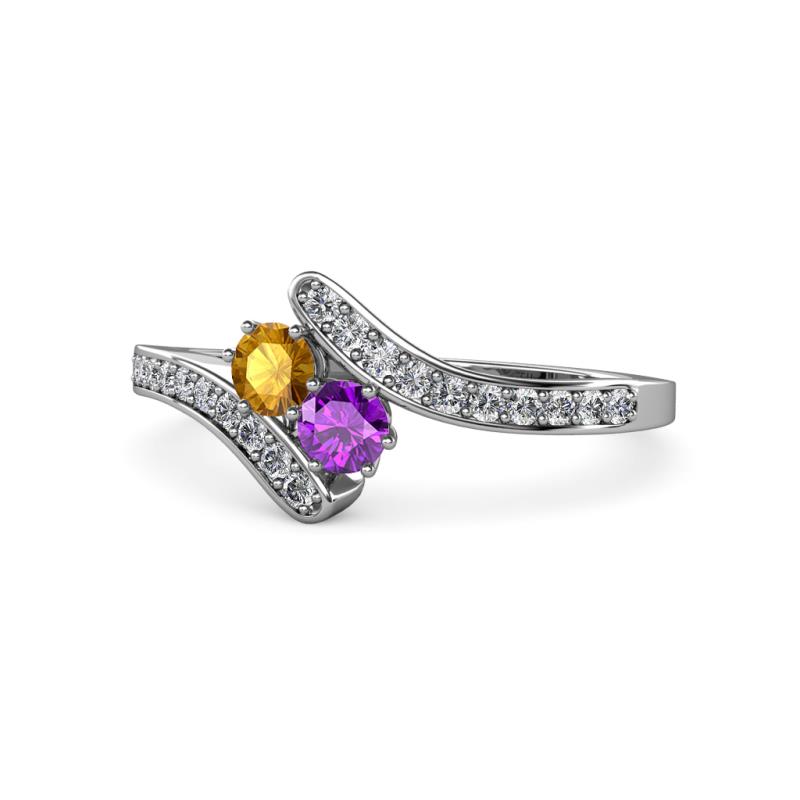 Eleni Citrine and Amethyst with Side Diamonds Bypass Ring 