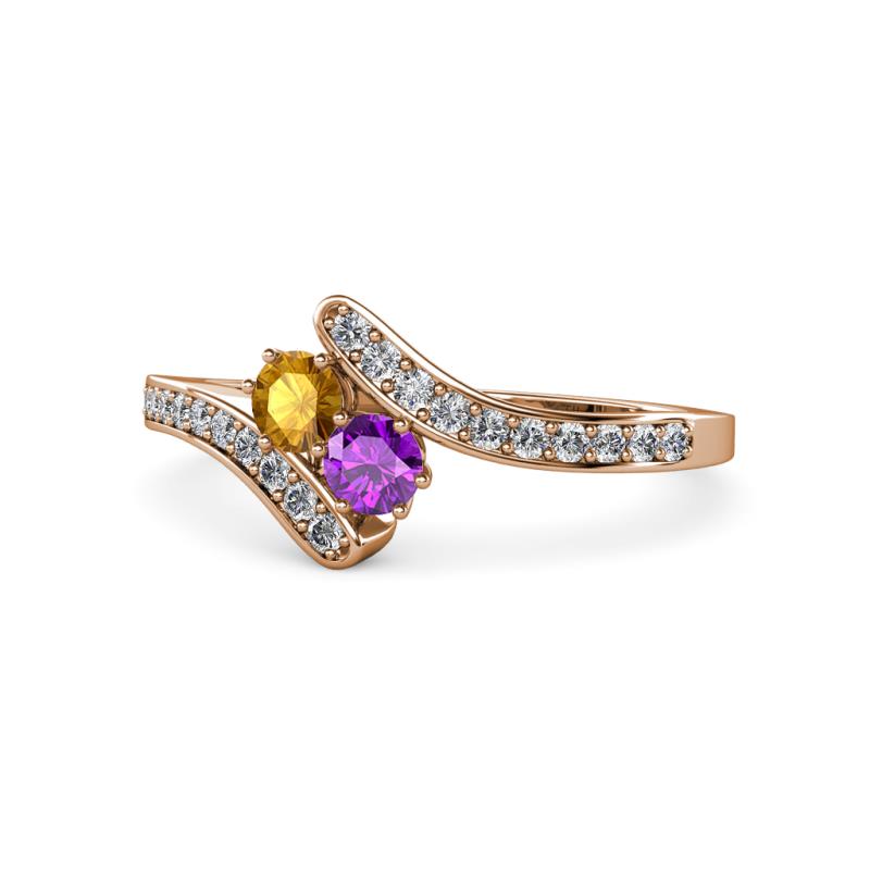 Eleni Citrine and Amethyst with Side Diamonds Bypass Ring 