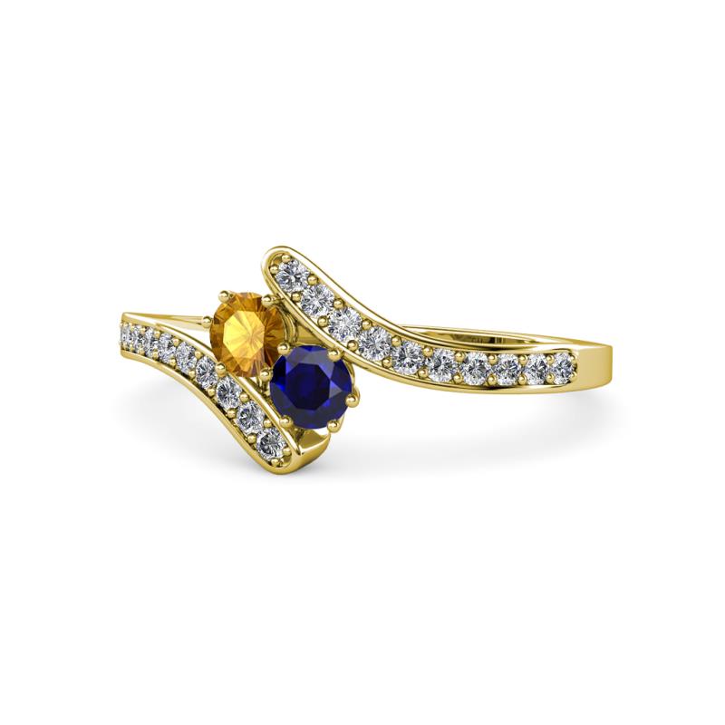 Eleni Citrine and Blue Sapphire with Side Diamonds Bypass Ring 