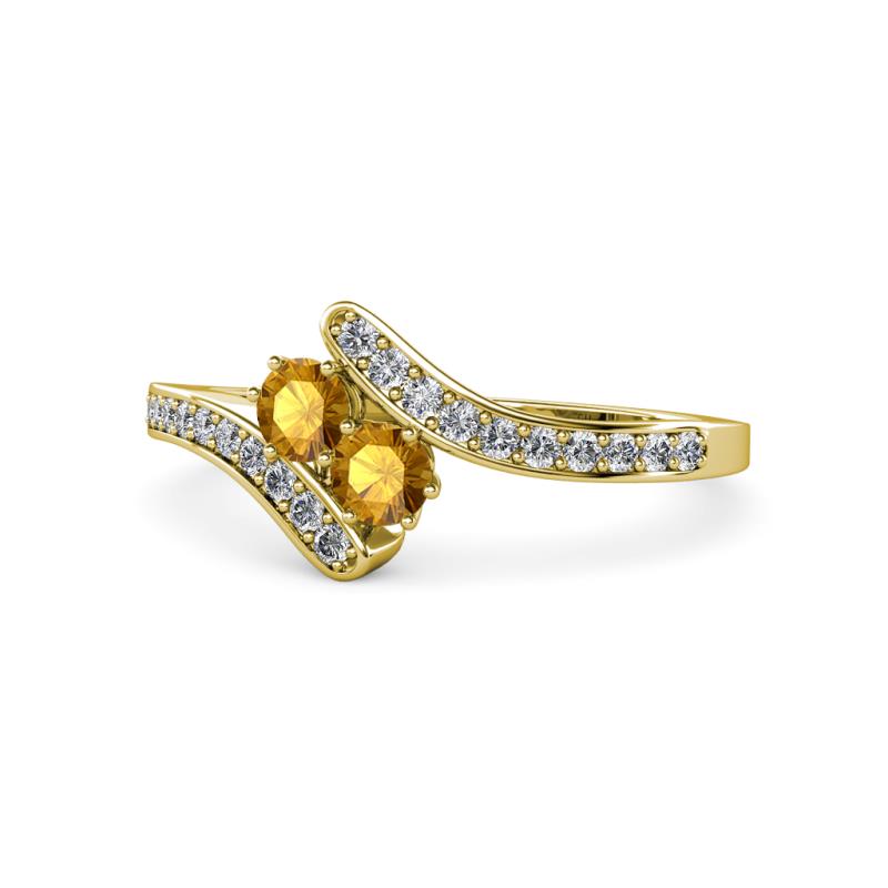 Eleni Citrine with Side Diamonds Bypass Ring 