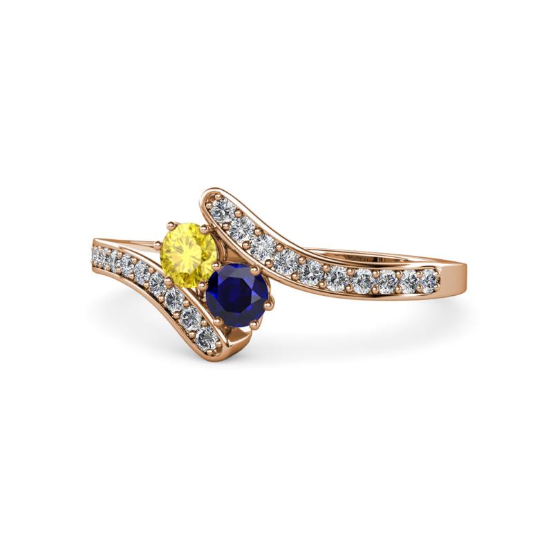 Eleni Yellow and Blue Sapphire with Side Diamonds Bypass Ring 