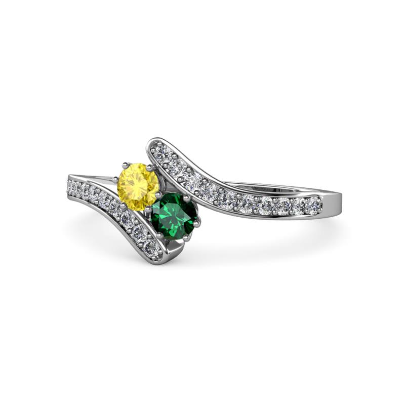 Eleni Yellow Sapphire and Emerald with Side Diamonds Bypass Ring 