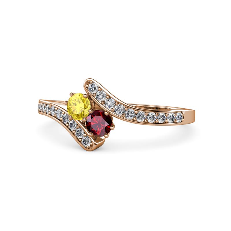 Eleni Yellow Sapphire and Ruby with Side Diamonds Bypass Ring 