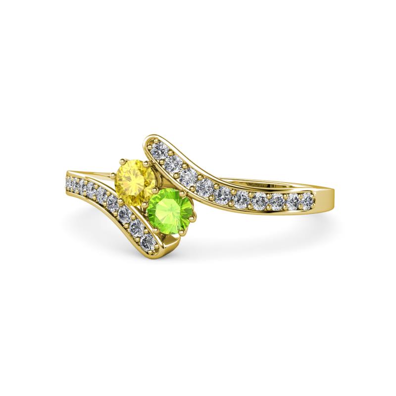 Eleni Yellow Sapphire and Peridot with Side Diamonds Bypass Ring 