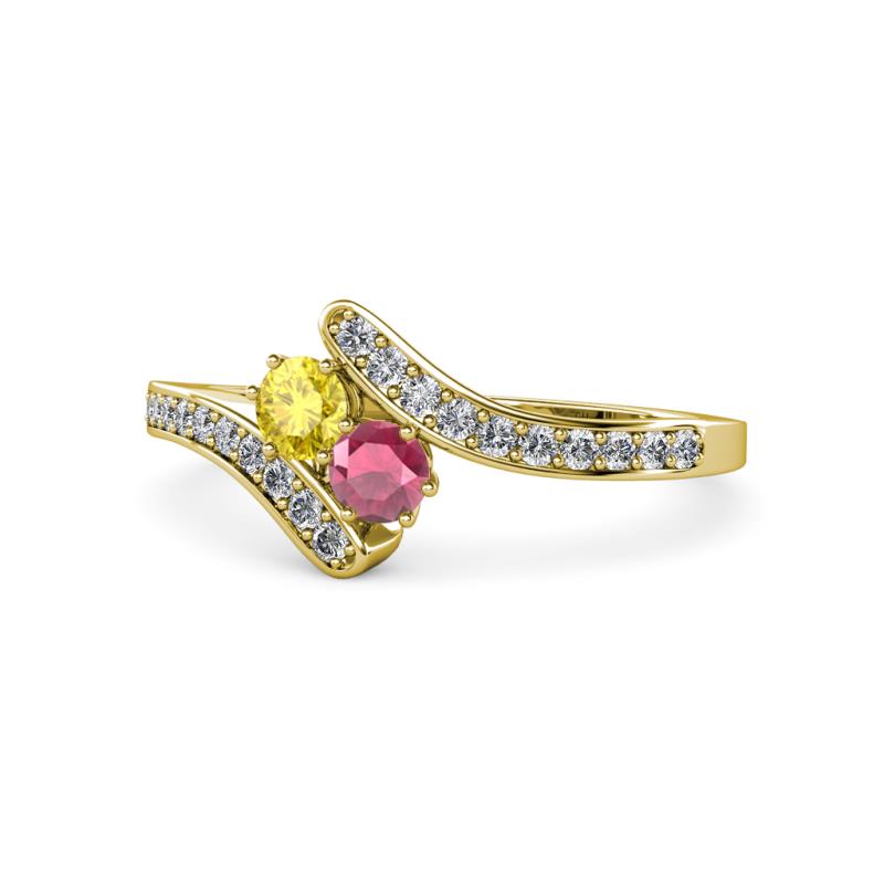 Eleni Yellow Sapphire and Rhodolite Garnet with Side Diamonds Bypass Ring 