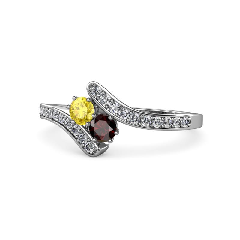 Eleni Yellow Sapphire and Red Garnet with Side Diamonds Bypass Ring 