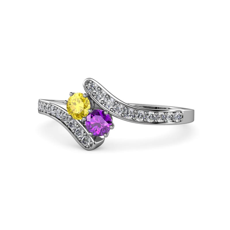 Eleni Yellow Sapphire and Amethyst with Side Diamonds Bypass Ring 