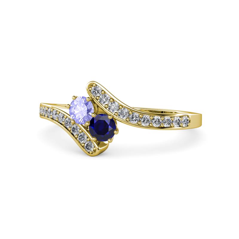 Eleni Tanzanite and Blue Sapphire with Side Diamonds Bypass Ring 