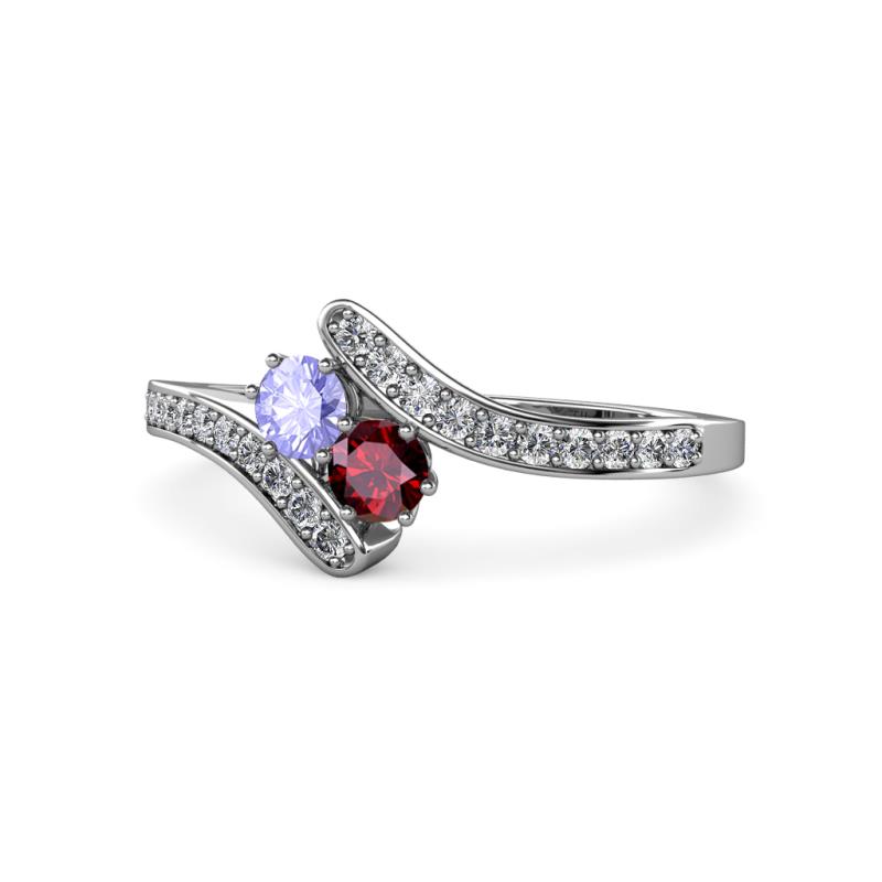 Eleni Tanzanite and Ruby with Side Diamonds Bypass Ring 