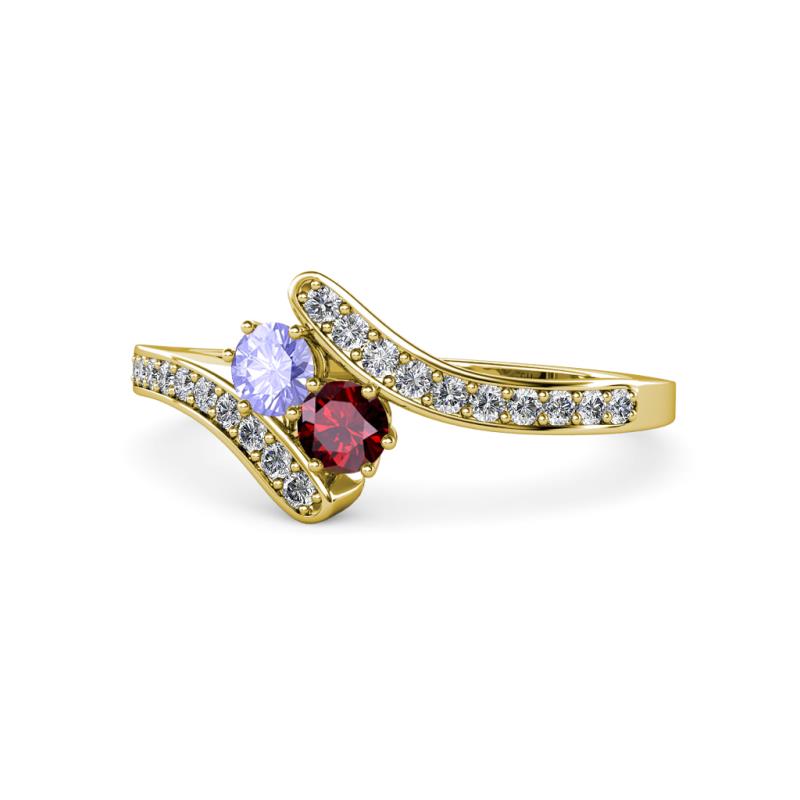 Eleni Tanzanite and Ruby with Side Diamonds Bypass Ring 
