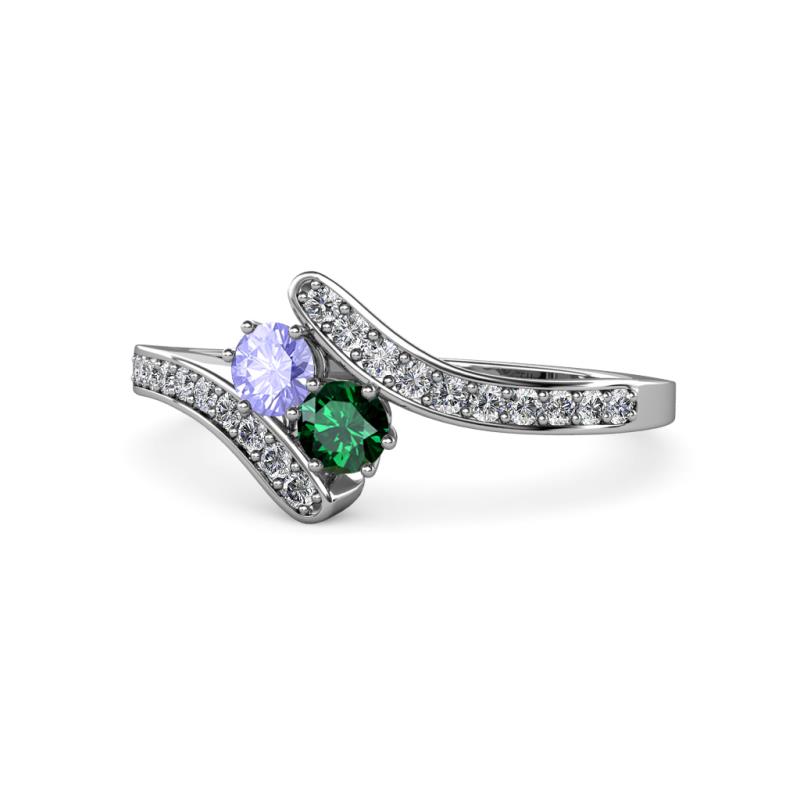 Eleni Tanzanite and Emerald with Side Diamonds Bypass Ring 