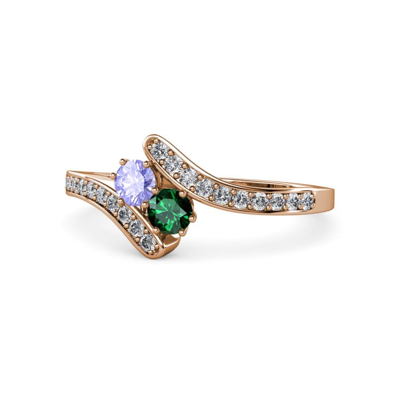 Eleni Tanzanite and Emerald with Side Diamonds Bypass Ring 