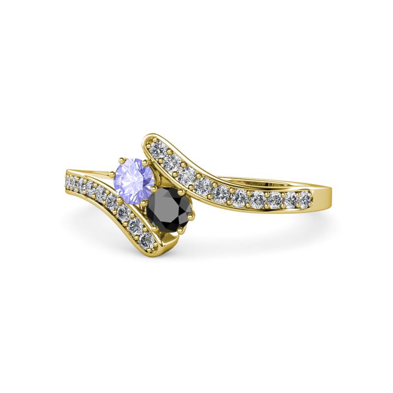Eleni Tanzanite and Black Diamond with Side Diamonds Bypass Ring 