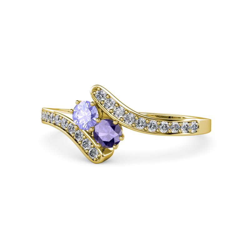 Eleni Tanzanite and Iolite with Side Diamonds Bypass Ring 