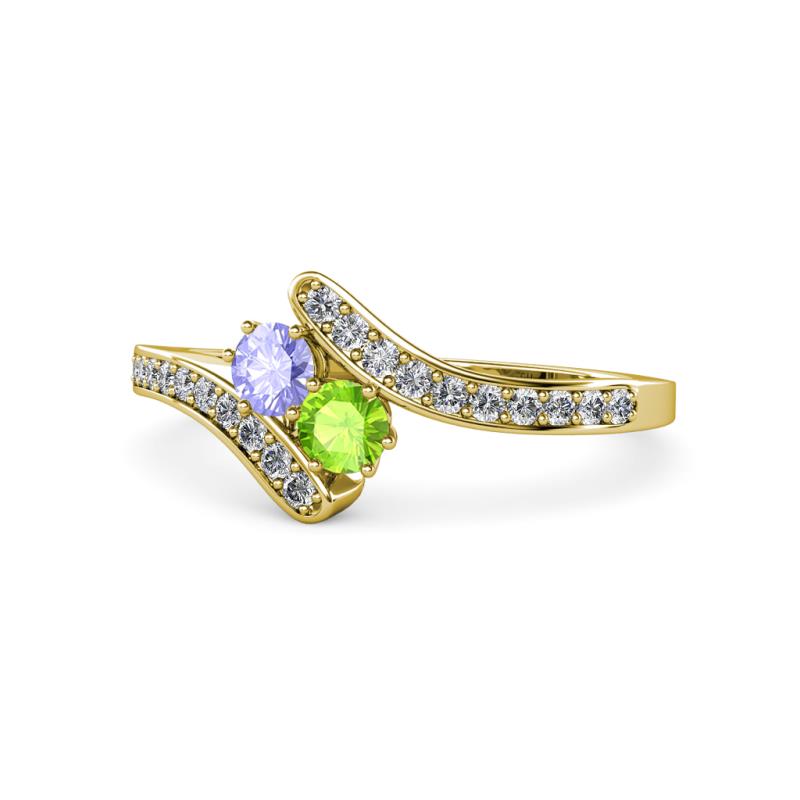 Eleni Tanzanite and Peridot with Side Diamonds Bypass Ring 