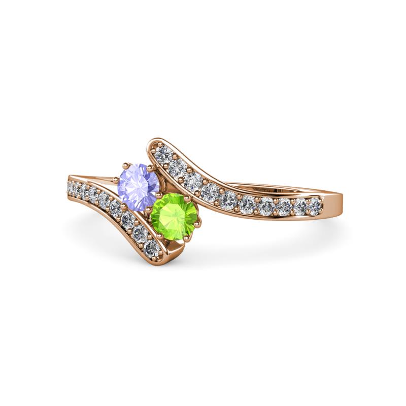 Eleni Tanzanite and Peridot with Side Diamonds Bypass Ring 
