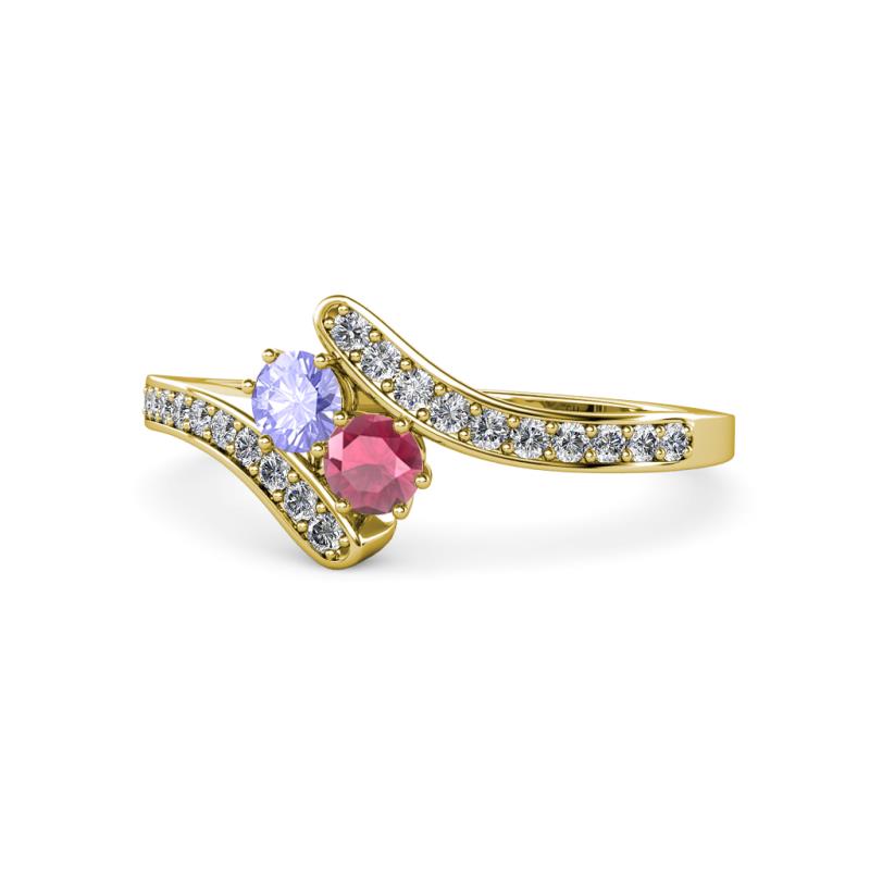 Eleni Tanzanite and Rhodolite Garnet with Side Diamonds Bypass Ring 