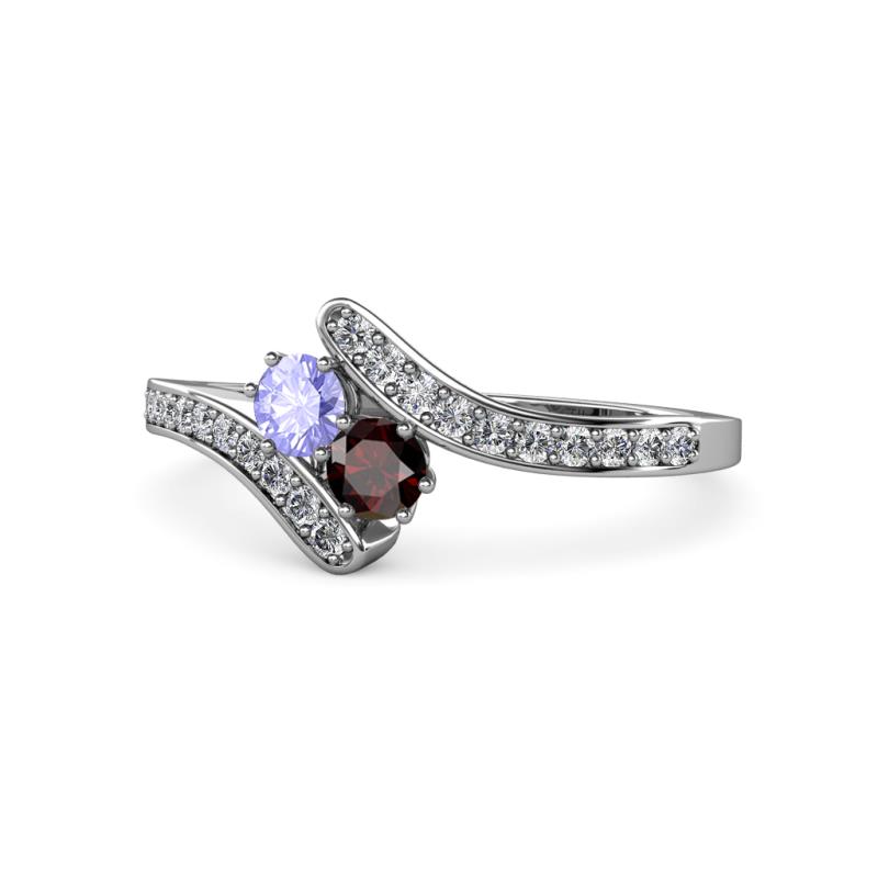 Eleni Tanzanite and Red Garnet with Side Diamonds Bypass Ring 