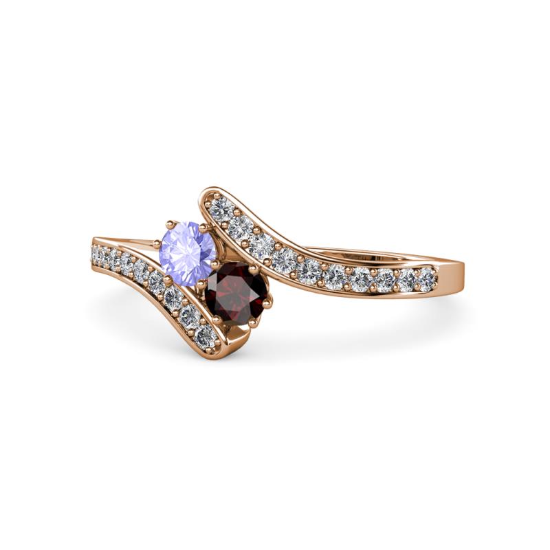 Eleni Tanzanite and Red Garnet with Side Diamonds Bypass Ring 