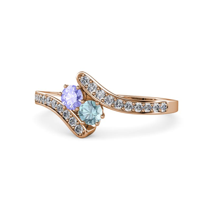 Eleni Tanzanite and Aquamarine with Side Diamonds Bypass Ring 