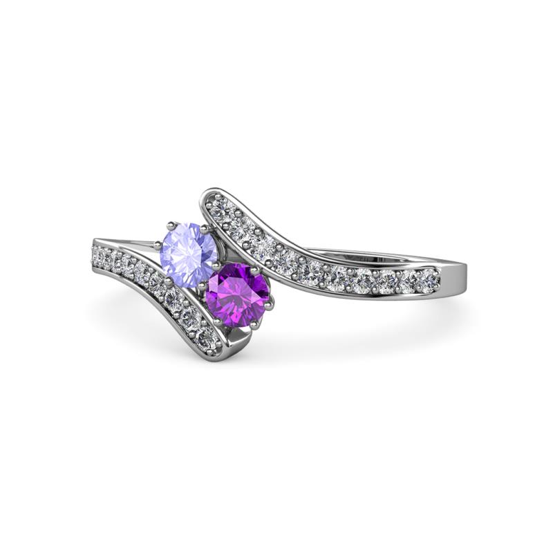 Eleni Tanzanite and Amethyst with Side Diamonds Bypass Ring 