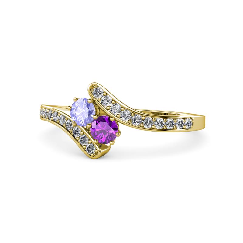 Eleni Tanzanite and Amethyst with Side Diamonds Bypass Ring 