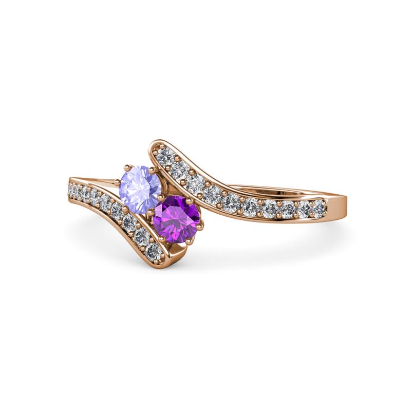 Eleni Tanzanite and Amethyst with Side Diamonds Bypass Ring 
