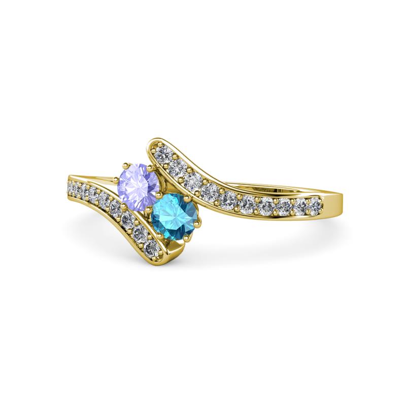 Eleni Tanzanite and London Blue Topaz with Side Diamonds Bypass Ring 