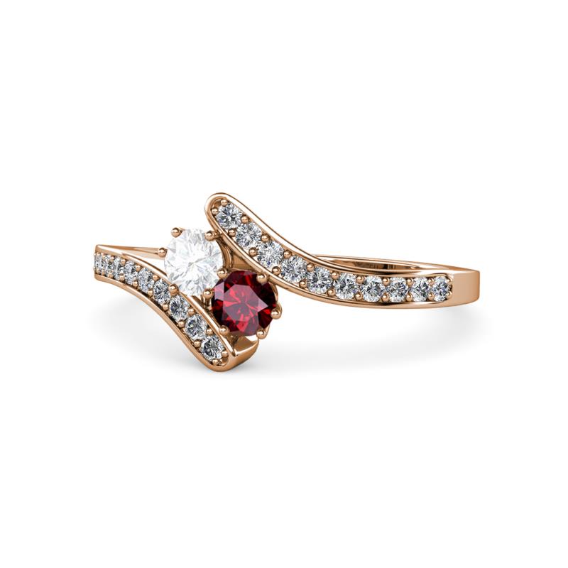 Eleni White Sapphire and Ruby with Side Diamonds Bypass Ring 