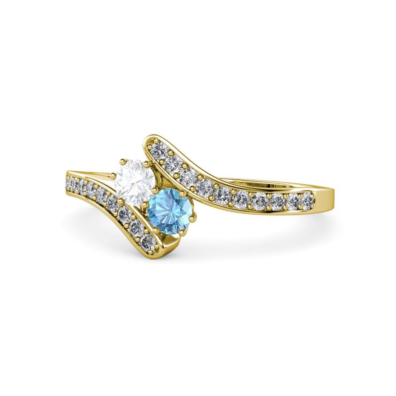 Eleni White Sapphire and Blue Topaz with Side Diamonds Bypass Ring 