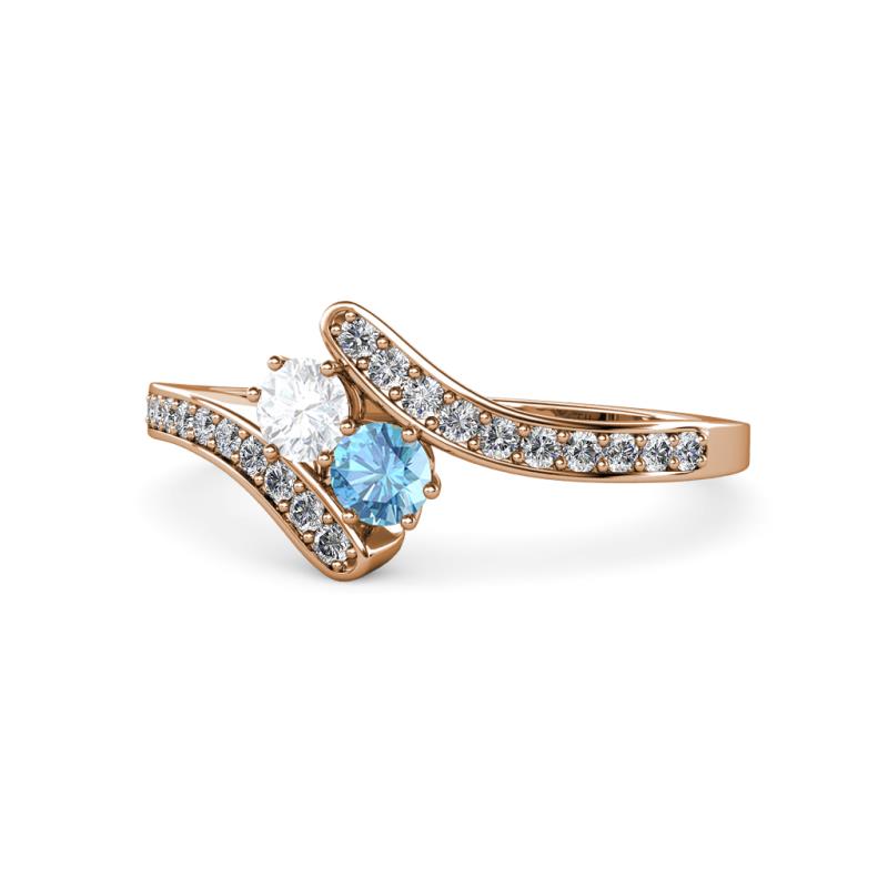 Eleni White Sapphire and Blue Topaz with Side Diamonds Bypass Ring 