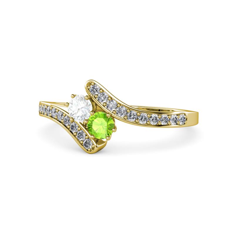 Eleni White Sapphire and Peridot with Side Diamonds Bypass Ring 