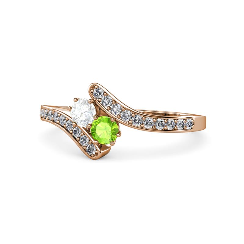 Eleni White Sapphire and Peridot with Side Diamonds Bypass Ring 