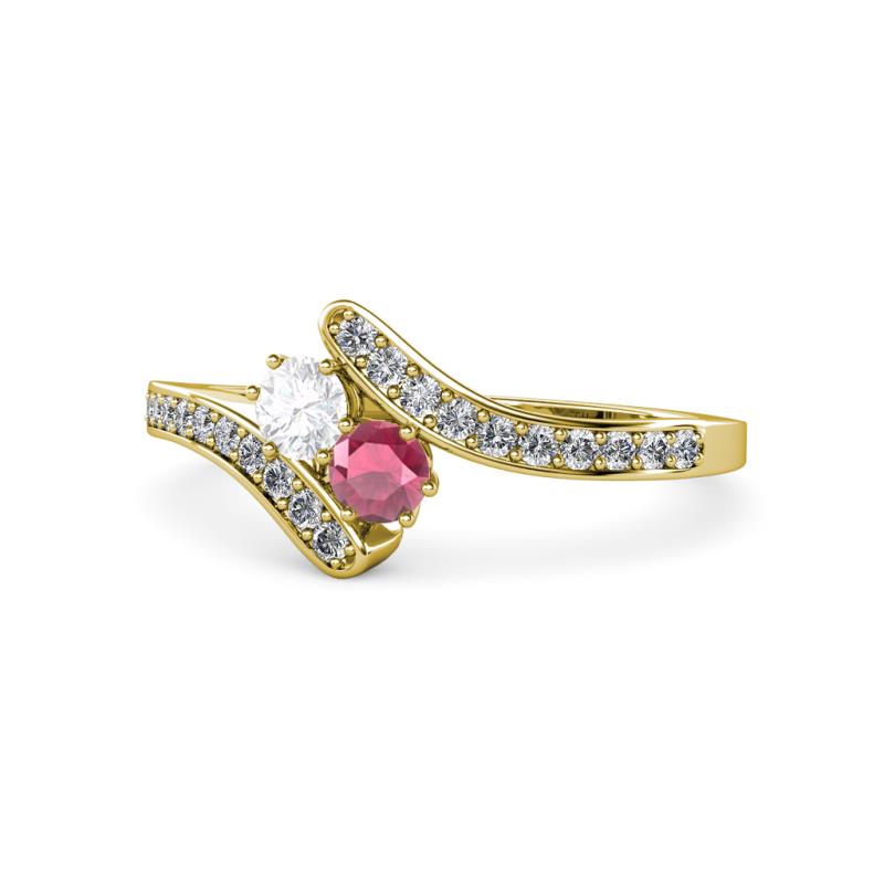 Eleni White Sapphire and Rhodolite Garnet with Side Diamonds Bypass Ring 