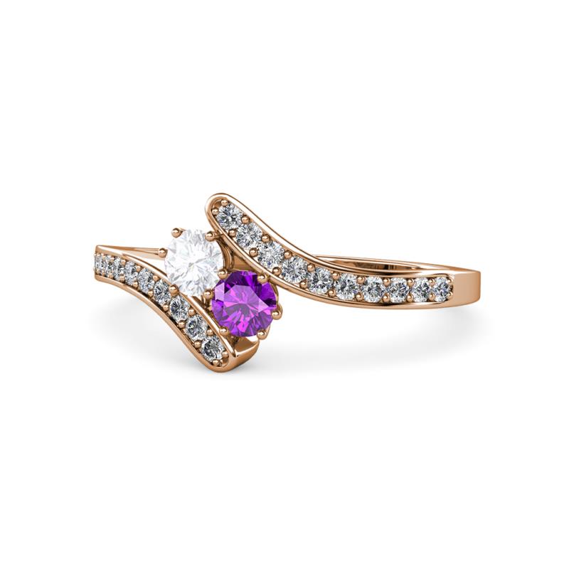 Eleni White Sapphire and Amethyst with Side Diamonds Bypass Ring 