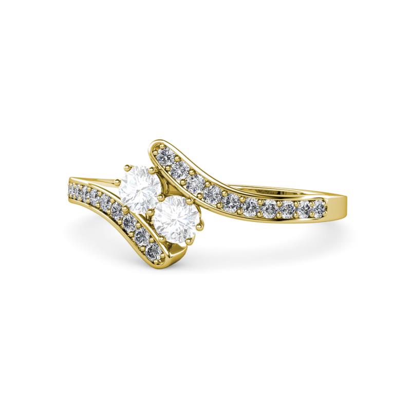 Eleni White Sapphire with Side Diamonds Bypass Ring 