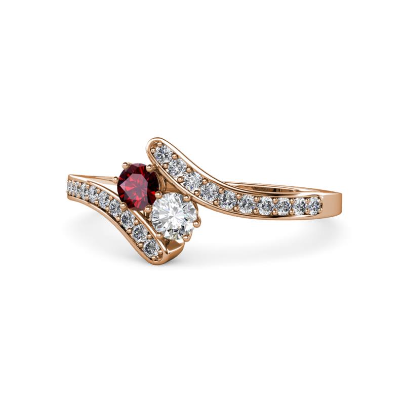Eleni Ruby and Diamond with Side Diamonds Bypass Ring 