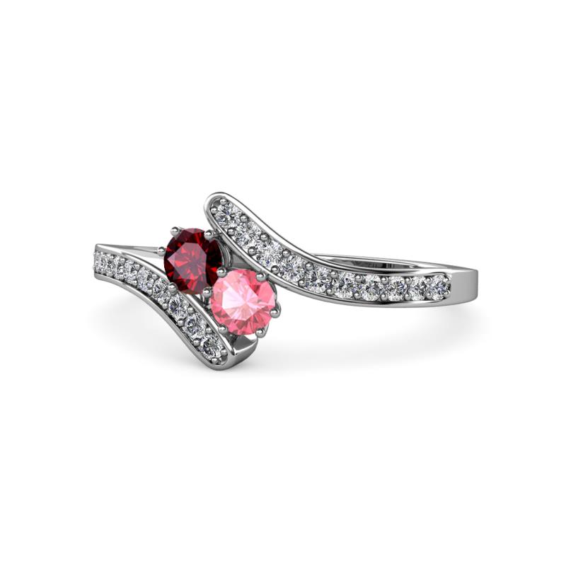 Eleni Ruby and Pink Tourmaline with Side Diamonds Bypass Ring 