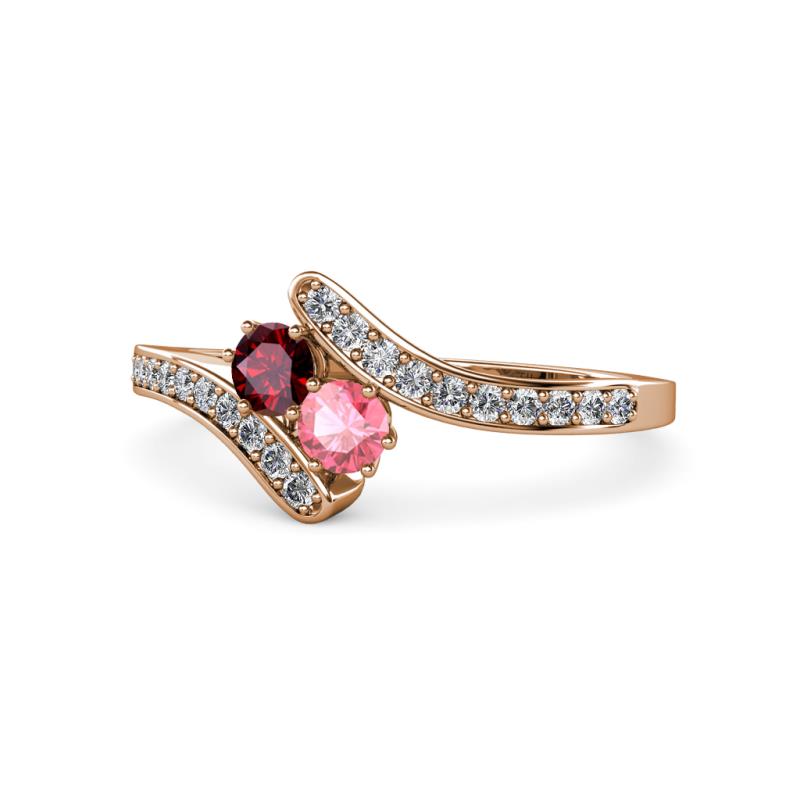 Eleni Ruby and Pink Tourmaline with Side Diamonds Bypass Ring 