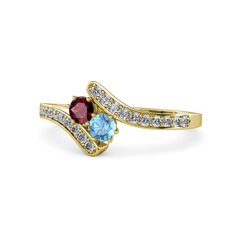 Eleni Ruby and Blue Topaz with Side Diamonds Bypass Ring 