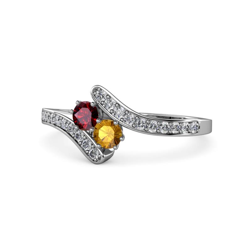 Eleni Ruby and Citrine with Side Diamonds Bypass Ring 